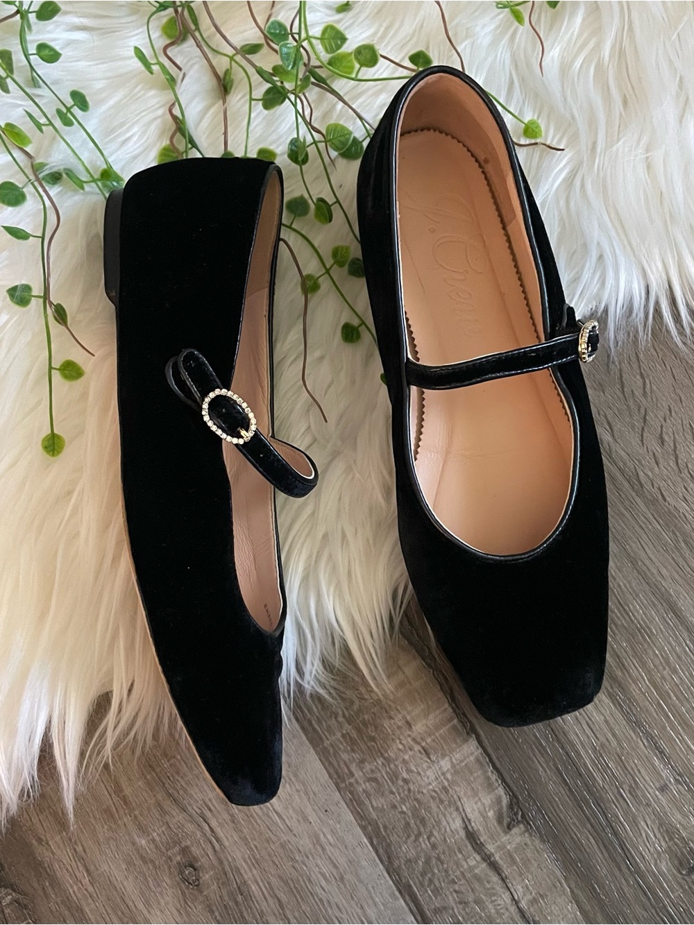 J.Crew Anya Velvet Mary Jane Square Toe Flats Ballet Shoe Black Womens Size 7.5